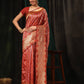 Hiral Fashion Red Banarasi Art Silk Striped Zari Woven Saree | Swadesiicart