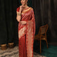 Hiral Fashion Red Banarasi Art Silk Striped Zari Woven Saree | Swadesiicart