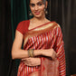 Hiral Fashion Red Banarasi Art Silk Striped Zari Woven Saree | Swadesiicart