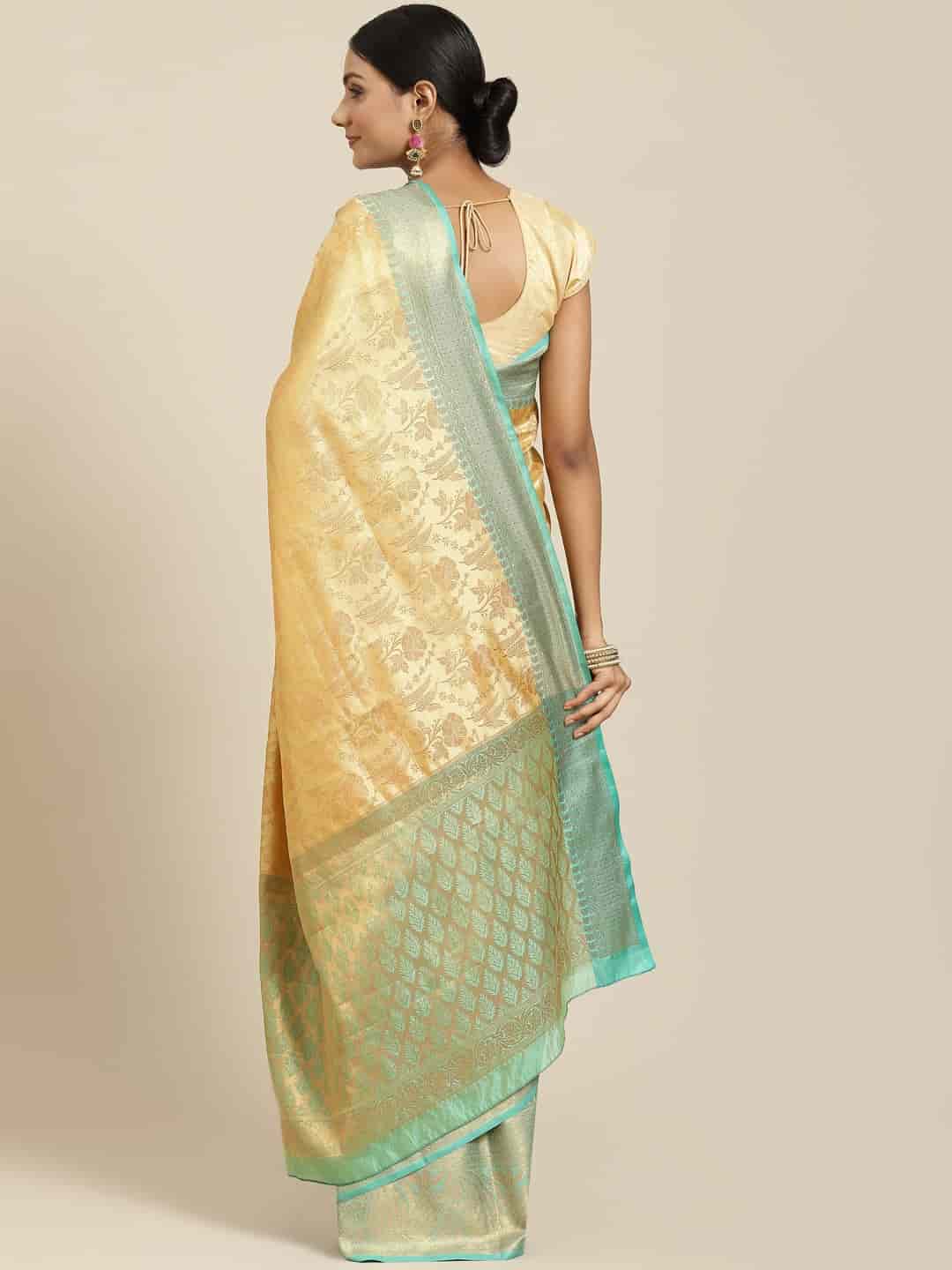 Hiral Fashion Beige Kanjeevaram Art Silk Floral Woven Design Saree | Swadesiicart