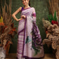 Hiral Fashion Lavender Cotton Silk Stripes Digital Printed Saree | Swadesiicart