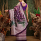 Hiral Fashion Lavender Cotton Silk Stripes Digital Printed Saree | Swadesiicart