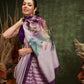 Hiral Fashion Lavender Cotton Silk Stripes Digital Printed Saree | Swadesiicart