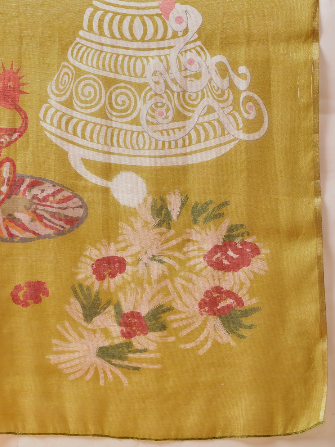 Hiral Fashion Mustard Cotton Silk Kalamkari Digital Printed Saree | Swadesiicart