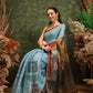 Hiral Fashion Teal Cotton Silk Kalamkari Digital Printed Saree | Swadesiicart