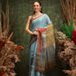 Hiral Fashion Teal Cotton Silk Kalamkari Digital Printed Saree | Swadesiicart