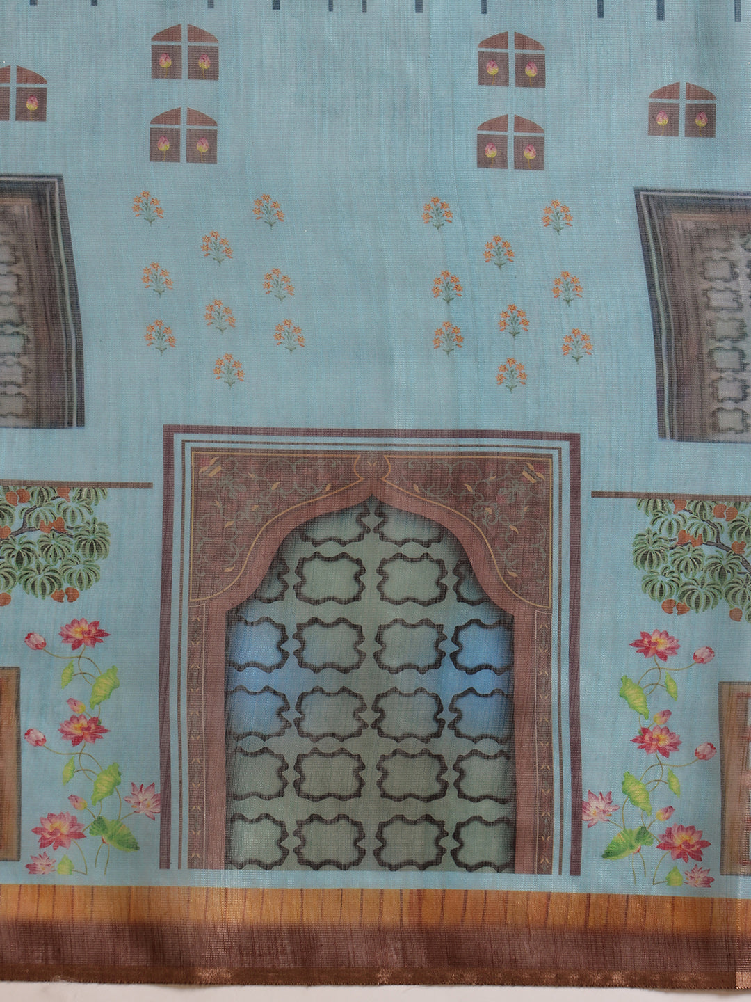 Hiral Fashion Teal Cotton Silk Kalamkari Digital Printed Saree | Swadesiicart