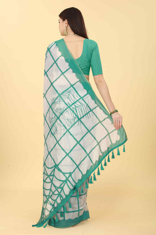 Green Cotton Blend Dyed Tie and Dye Saree with Unstitched Blouse - Hiral Fashion | Swadesiicart