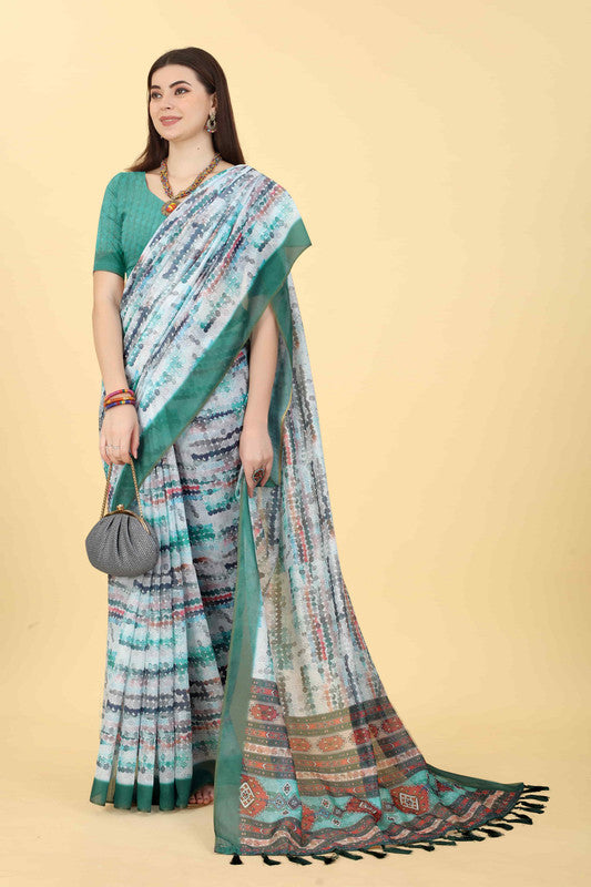 Multicolor Cotton Blend Dyed Tie and Dye Saree with Unstitched Blouse - Hiral Fashion | Swadesiicart