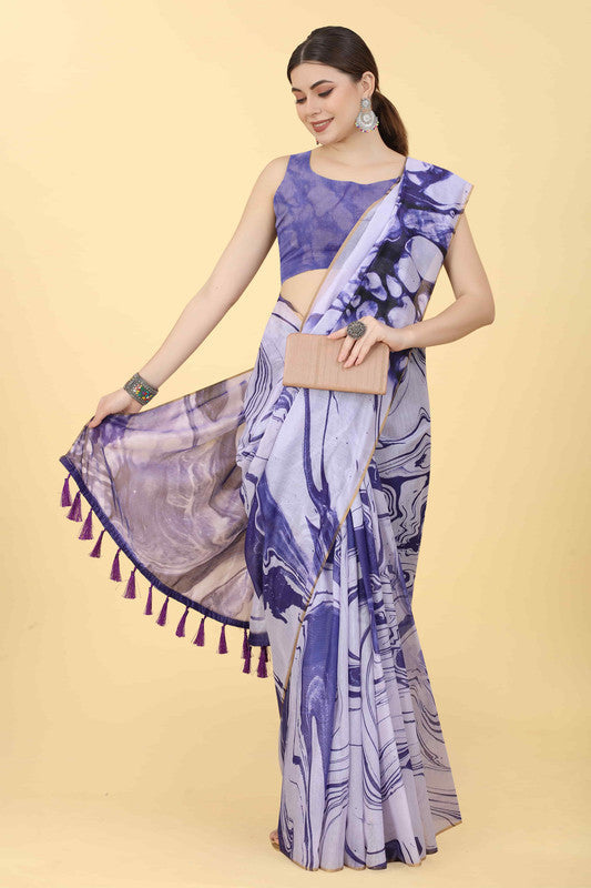 Purple Cotton Blend Dyed Tie and Dye Saree with Unstitched Blouse - Hiral Fashion | Swadesiicart