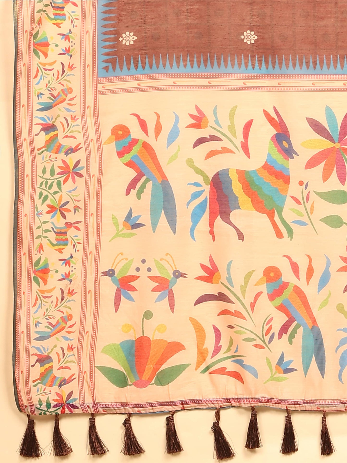 Hiral Fashion Brown Paithani Cotton Blend Floral Digital Printed Saree | Swadesiicart