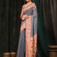 Hiral Fashion Grey Paithani Cotton Blend Geomatric Digital Printed Saree | Swadesiicart