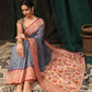 Hiral Fashion Grey Paithani Cotton Blend Geomatric Digital Printed Saree | Swadesiicart