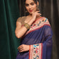 Hiral Fashion Navy Blue Paithani Cotton Blend Solid Digital Printed Saree | Swadesiicart