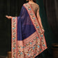 Hiral Fashion Navy Blue Paithani Cotton Blend Solid Digital Printed Saree | Swadesiicart