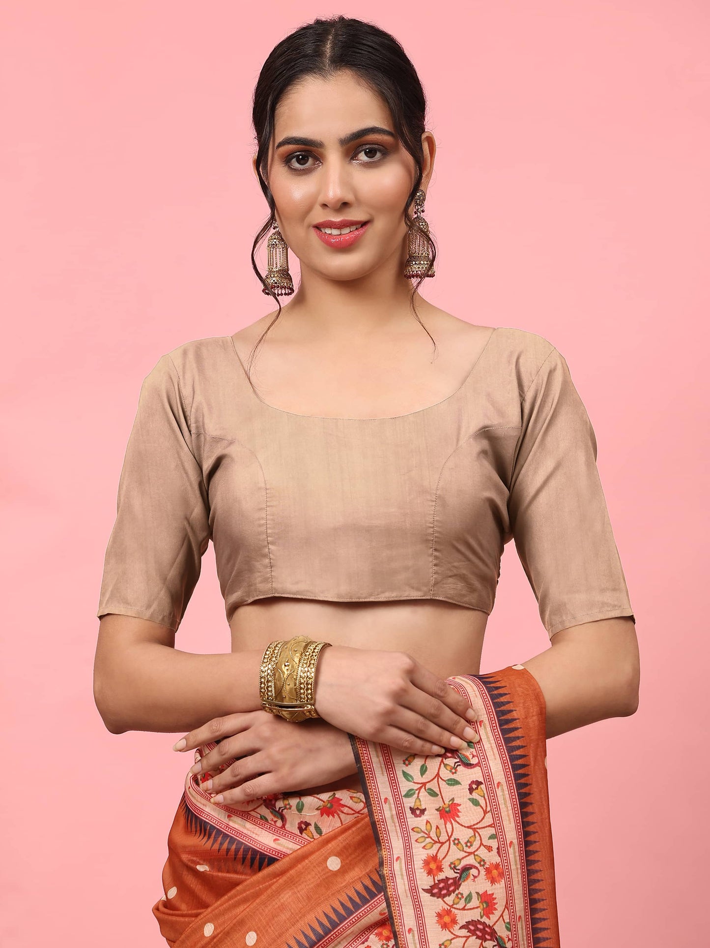 Hiral Fashion Orange Paithani Cotton Blend Polka Dots Digital Printed Saree | Swadesiicart