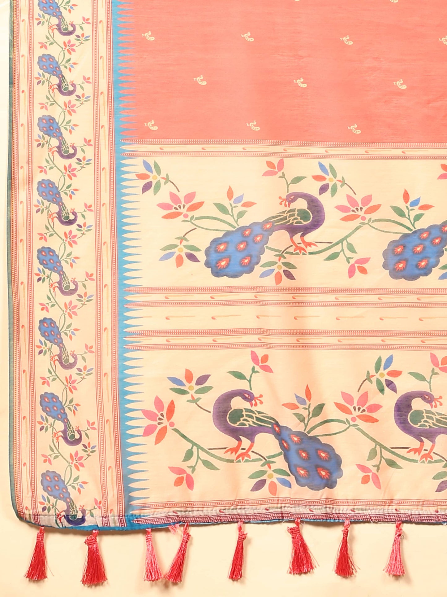Hiral Fashion Pink Paithani Cotton Blend Animal Print Digital Printed Saree | Swadesiicart