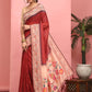 Hiral Fashion Red Paithani Cotton Blend Solid Digital Printed Saree | Swadesiicart