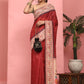 Hiral Fashion Red Paithani Cotton Blend Solid Digital Printed Saree | Swadesiicart