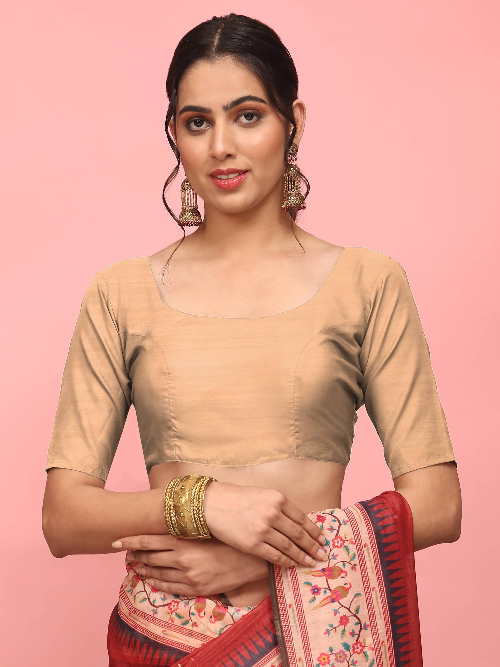 Hiral Fashion Red Paithani Cotton Blend Solid Digital Printed Saree | Swadesiicart