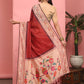 Hiral Fashion Red Paithani Cotton Blend Solid Digital Printed Saree | Swadesiicart