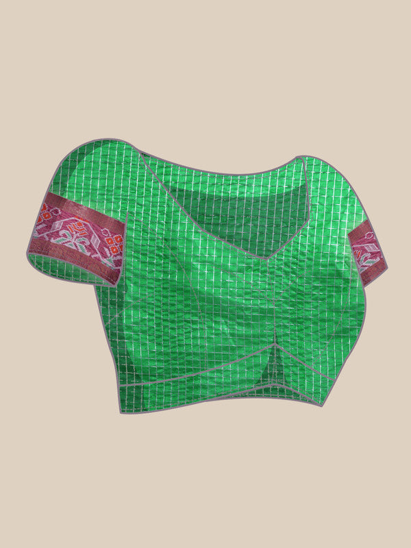 Green Banarasi Silk Woven Zari Design Checked Saree with Unstitched Blouse - Hiral Fashion | Swadesiicart