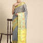 Gray Banarasi Silk Woven Zari Design Checked Saree with Unstitched Blouse - Hiral Fashion | Swadesiicart