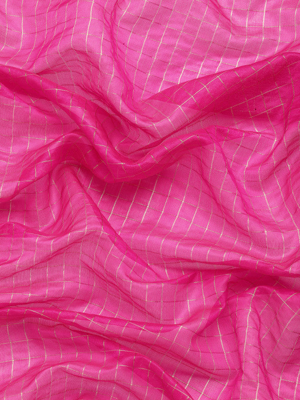 Pink Banarasi Silk Woven Zari Design Checked Saree with Unstitched Blouse - Hiral Fashion | Swadesiicart