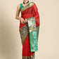 Red Banarasi Silk Woven Zari Design Checked Saree with Unstitched Blouse - Hiral Fashion | Swadesiicart