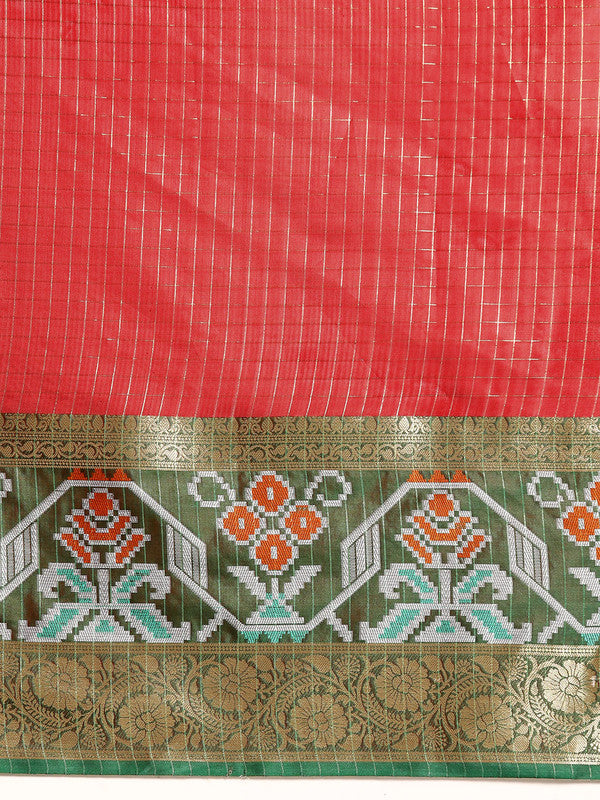 Red Banarasi Silk Woven Zari Design Checked Saree with Unstitched Blouse - Hiral Fashion | Swadesiicart
