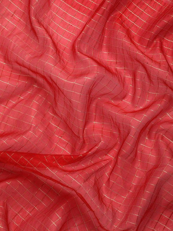 Red Banarasi Silk Woven Zari Design Checked Saree with Unstitched Blouse - Hiral Fashion | Swadesiicart