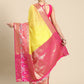 Yellow Banarasi Silk Woven Zari Design Checked Saree with Unstitched Blouse - Hiral Fashion | Swadesiicart
