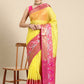 Yellow Banarasi Silk Woven Zari Design Checked Saree with Unstitched Blouse - Hiral Fashion | Swadesiicart