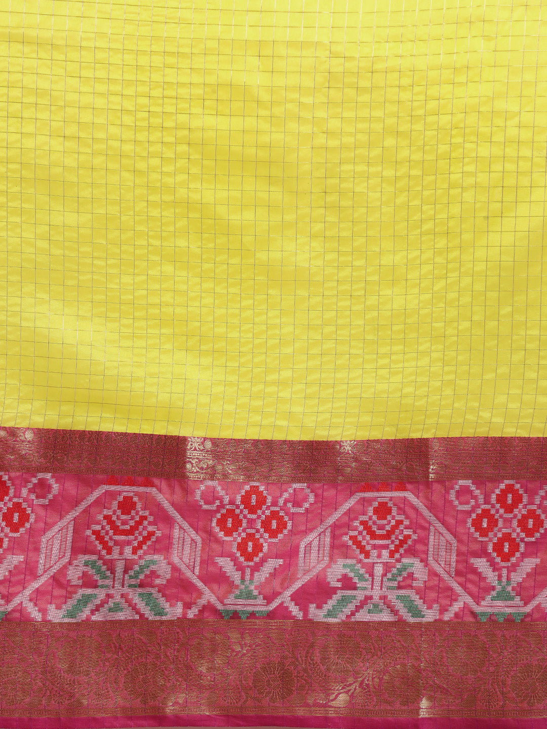 Yellow Banarasi Silk Woven Zari Design Checked Saree with Unstitched Blouse - Hiral Fashion | Swadesiicart