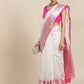 White Silk Blend Woven Zari Design Polka Dots Saree with Unstitched Blouse - Hiral Fashion | Swadesiicart