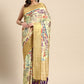 Beige Art Silk Printed Embellished Saree with Unstitched Blouse - Hiral Fashion | Swadesiicart
