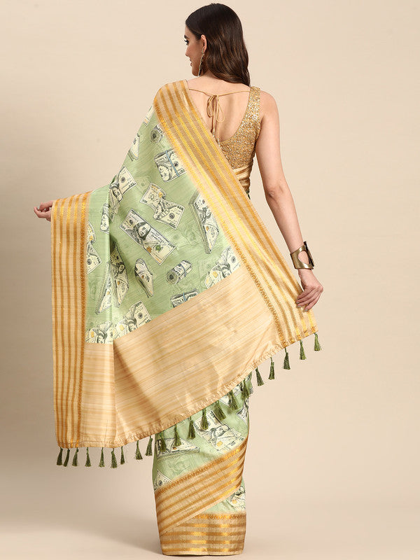 Green Art Silk Printed Embellished Saree with Unstitched Blouse - Hiral Fashion | Swadesiicart