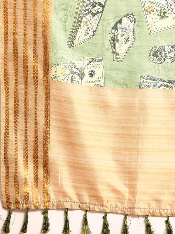 Green Art Silk Printed Embellished Saree with Unstitched Blouse - Hiral Fashion | Swadesiicart