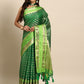 Green Silk Blend Woven Zari Design Abstract Saree with Unstitched Blouse - Hiral Fashion | Swadesiicart