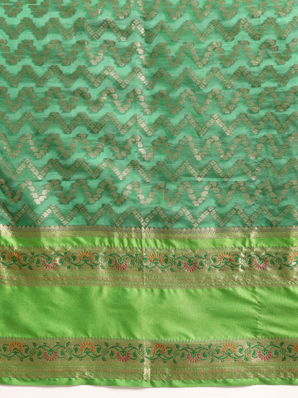 Green Silk Blend Woven Zari Design Abstract Saree with Unstitched Blouse - Hiral Fashion | Swadesiicart