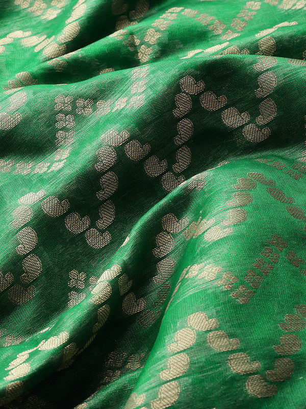 Green Silk Blend Woven Zari Design Abstract Saree with Unstitched Blouse - Hiral Fashion | Swadesiicart