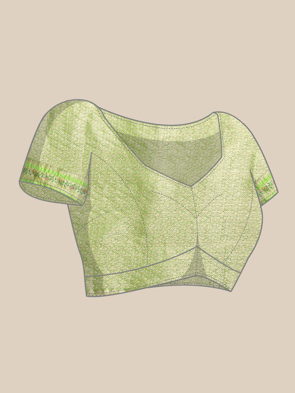 Green Silk Blend Woven Zari Design Abstract Saree with Unstitched Blouse - Hiral Fashion | Swadesiicart