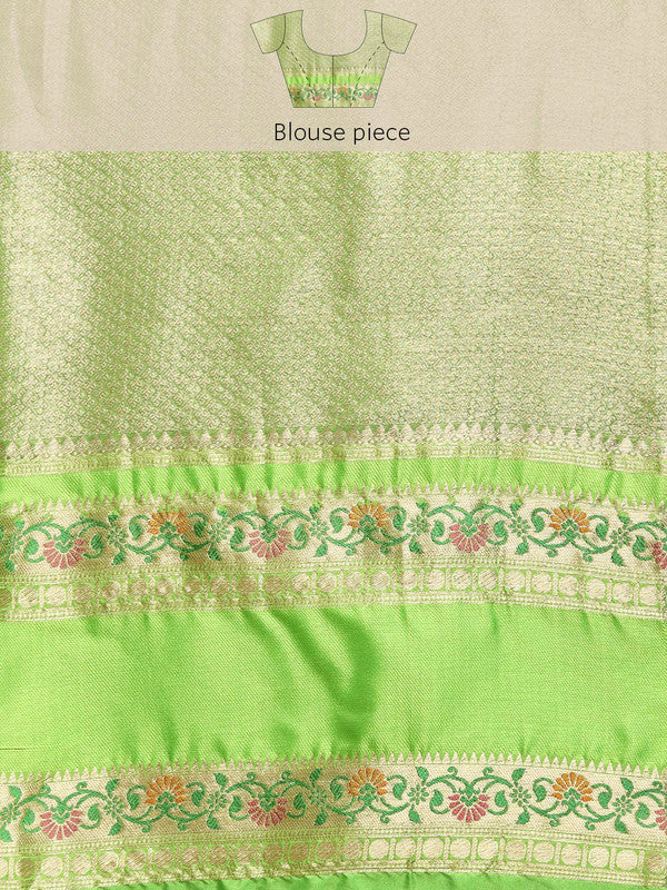 Green Silk Blend Woven Zari Design Abstract Saree with Unstitched Blouse - Hiral Fashion | Swadesiicart