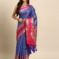 Navy Blue Silk Blend Woven Zari Design Abstract Saree with Unstitched Blouse - Hiral Fashion | Swadesiicart