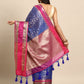 Navy Blue Silk Blend Woven Zari Design Abstract Saree with Unstitched Blouse - Hiral Fashion | Swadesiicart