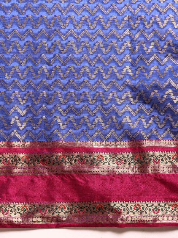 Navy Blue Silk Blend Woven Zari Design Abstract Saree with Unstitched Blouse - Hiral Fashion | Swadesiicart