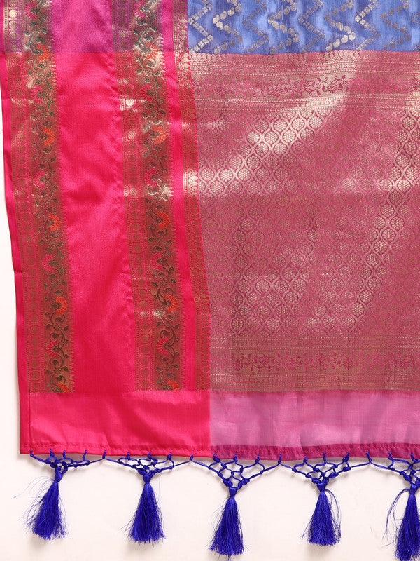 Navy Blue Silk Blend Woven Zari Design Abstract Saree with Unstitched Blouse - Hiral Fashion | Swadesiicart