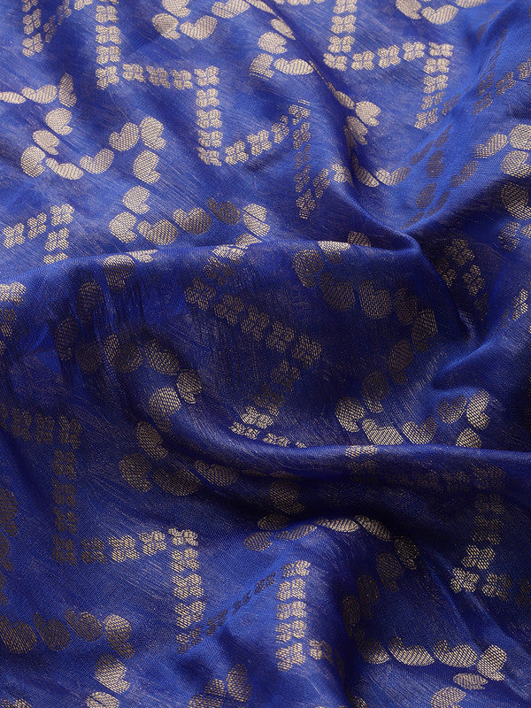 Navy Blue Silk Blend Woven Zari Design Abstract Saree with Unstitched Blouse - Hiral Fashion | Swadesiicart