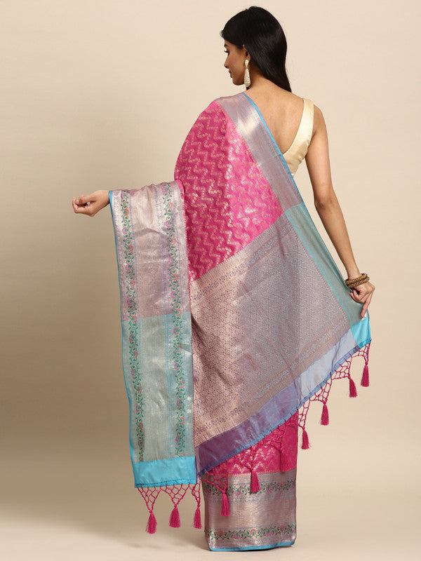 Pink Silk Blend Woven Zari Design Abstract Saree with Unstitched Blouse - Hiral Fashion | Swadesiicart