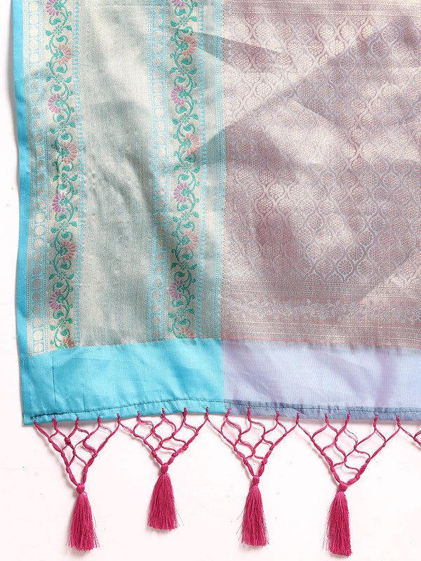 Pink Silk Blend Woven Zari Design Abstract Saree with Unstitched Blouse - Hiral Fashion | Swadesiicart